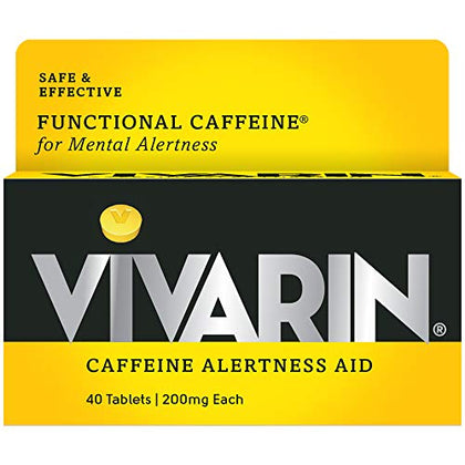 Vivarin, Caffeine Pills, 200mg Caffeine per Dose, Safely and Effectively Helps You Stay Awake, No Sugar, Calories or Hidden Ingredients, Energy Supplement, 40 Tablets
