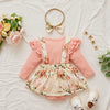 Infant Baby Girl Bodysuits Romper Lace Sweater Onesie Shorts Ruffle Long Sleeve Newborn Fall Winter Clothes (T-Pink, 0-3 Months)
