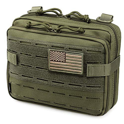 WYNEX Tactical Molle Admin Pouch of Laser Cut Design, Utility Pouches Molle Attachment Military Medical EMT Organizer with Map Pocket EDC EMT Pack IFAK Tool Holder Universal U.S.A Patch Included