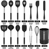 Silicone Cooking Utensil Set, Fungun Non-stick Kitchen Utensil 24 Pcs Cooking Utensils Set, Heat Resistant Cookware, Silicone Kitchen Tools Gift with Stainless Steel Handle (Black-24pcs)