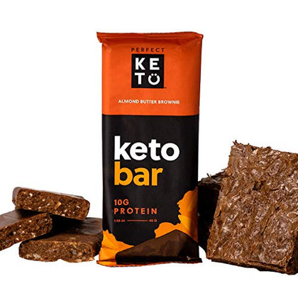 Perfect Keto Bars - The Cleanest Keto Snacks with Collagen and MCT. No Added Sugar, Keto Diet Friendly - 2g Net Carbs, 19g Fat, 10g protein - Keto Diet Food Dessert (Almond Butter Brownie, 12 Bars)