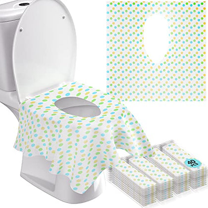 Gimars 40 Packs Disposable Travel Toilet Seat Covers Extra Large, Individually Wrapped Portable Non Slip Waterproof Toddler Potty Training Seat Covers for Kids and Adults,Green Point Design