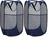 Collapsible Mesh Pop Up Laundry Hamper with Wide Opening and Side Pocket - Breathable, Sturdy, Foldable, and Space-Saving Design for Laundry Clothes and Storage. (Blue | 2-Pack)