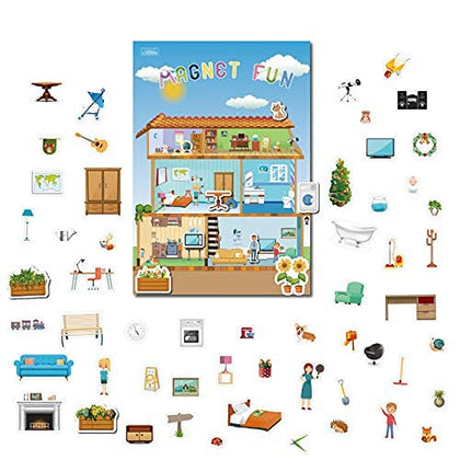 GRANDLMOON Magnetic Portable Playboard Doll House Family Magnets for Todder Kids Perfect Preschool Learning Travel Toy (65 Pcs )