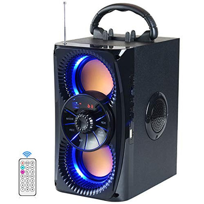 DINDIN Bluetooth Speaker, Portable Wireless Speakers with Lights, 2 Double Subwoofer Heavy Bass, 2 Loud Speaker, FM Radio, SD Player, Remote, Suitable for Travel, Indoor and Outdoor