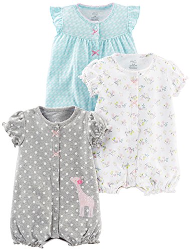 Simple Joys by Carter's Baby Girls' Snap-Up Rompers, Pack of 3, Blue Swan/Grey Dots/White Floral, 3-6 Months