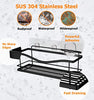 KINCMAX Shower Caddies (2 Pack), Rustproof Stainless Steel, Adhesive Wall Mount Baskets with 4 Hooks (Matte Black)