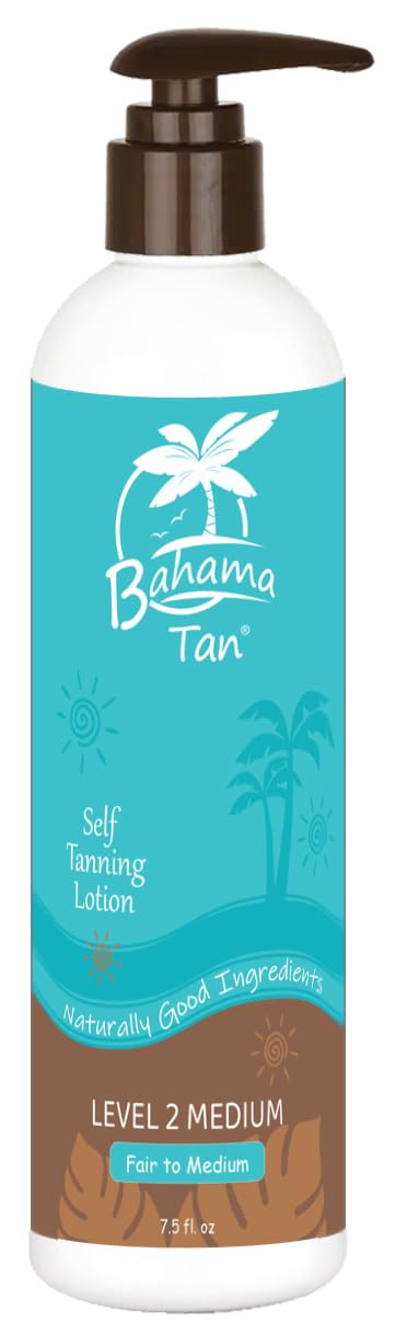 Bahama Tan Vegan Self Tanning Lotion Fair to Medium, Organic & Natural, Cruelty Free, Body & Face, Non Toxic Self Tanner Clean Ingredients, No Orange, Streak Free Sunless Tan Lotion & Faux Tanner