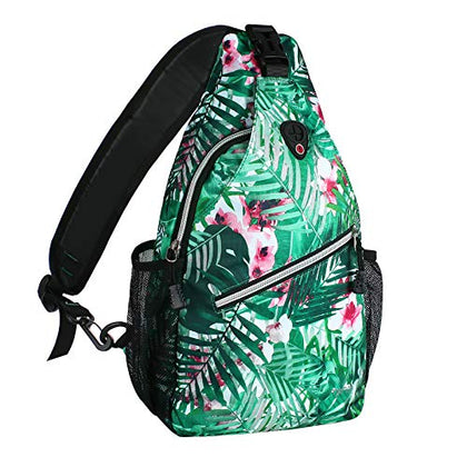 MOSISO Sling Backpack,Travel Hiking Daypack Pattern Rope Crossbody Shoulder Bag, Palm Leaf Flower