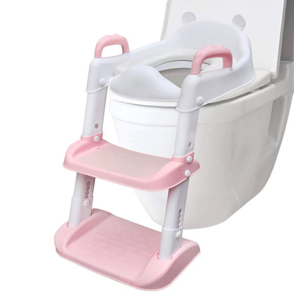 Potty Training Seat with Ladder Foldable Toilet with Splash Guard Non-Slip Potty Chair for Kids Toilet Seat with Step Stools (Pink)