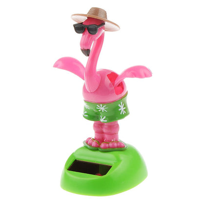 YGMONER Flapping Wings Flamingo Solar Powered Hawaii Style Shaking Ornaments Car Dashboard Dancer Bobble Head (Flamingo A)