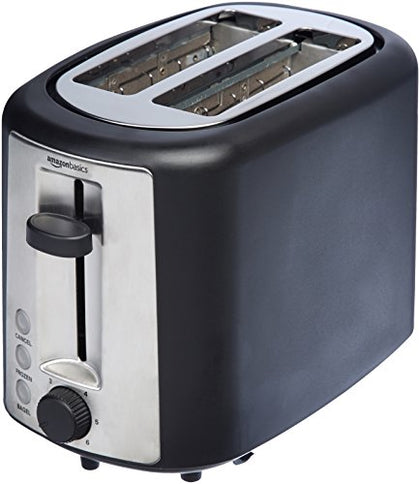 Amazon Basics 2 Slice, Extra-Wide Slot Toaster with 6 Shade Settings, Black & Silver