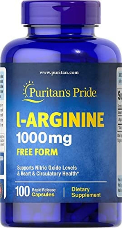 Puritan's Pride L-arginine 1000 Mg Capsules, 100 Count, White, (4332490165)