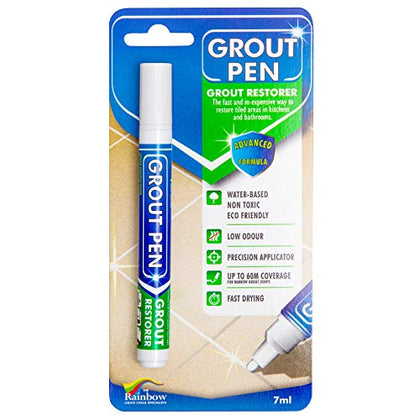 Grout Pen White Tile Paint Marker: Waterproof Grout Paint, Tile Grout Colorant and Sealer Pen - White, Narrow 5mm Tip (7mL)