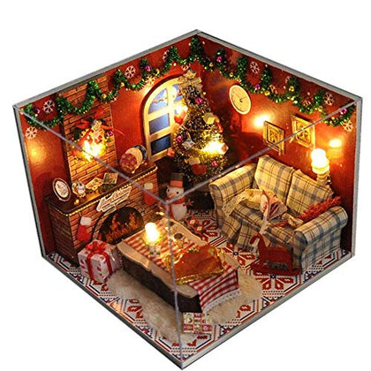 Flever® Dollhouse Miniature DIY House Kit Creative Room with Furniture and Glass Cover for Romantic Artwork Gift(Christmas Eve)
