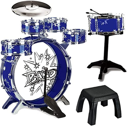 ToyVelt 12 Piece Kids Jazz Drum Set - 6 Drums, Cymbal, Chair, Kick Pedal, 2 Drumsticks, Stool - Little Rockstar Kit to Stimulating Childrens Creativity, - Ideal Gift Toy for Kids, Teens, Boys & Girls