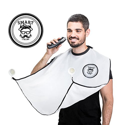 SMART TRIM Beard Catcher for Shaving - Non-Stick Material Beard Apron for Men - Beard Hair Catcher for Easy Clean Up & Clog-Free Drain - Easy to Install Beard Cape - Includes Suction Cups & Travel Bag