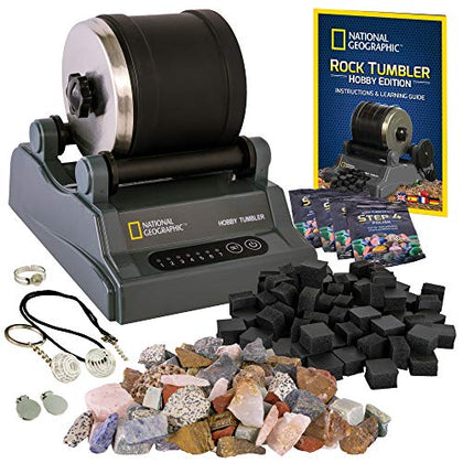 NATIONAL GEOGRAPHIC Hobby Rock Tumbler Kit - Durable Leak-Proof Rock Polisher with 7-Day Timer - Complete Rock Tumbling Kit - Geology Hobby for Kids, Educational STEM Science Kit, Rock Collection