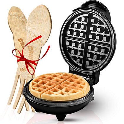Burgess Brothers Mini Waffle Maker | Portable Electric Non-Stick Waffle Iron | Belgian Waffle Maker Makes 4 Inch Waffles | Includes Bamboo Sporks