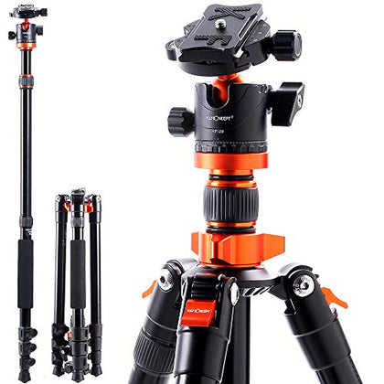K&F Concept 62 inch DSLR Camera Tripod,Lightweight and Compact Aluminum Detachable Monopod Tripod with 360 Panorama Ball Head Quick Release Plate for Travel and Work K254A1+BH-28L (SA254M1)