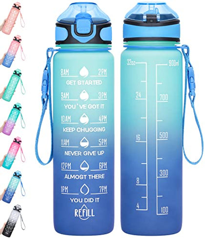 MEITAGIE Water Bottle 32oz with Straw, Motivational Water Bottle with Time Marker & Buckle Strap,Leak-Proof Tritan BPA-Free, Ensure You Drink Enough Water for Fitness, Gym, Camping, Outdoor Sports
