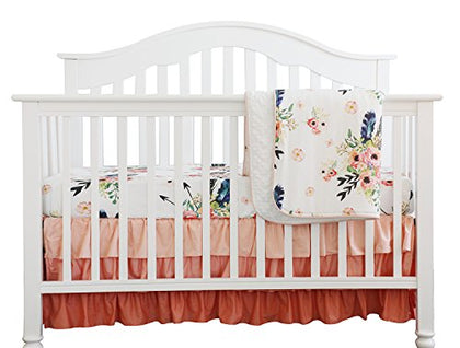 Sahaler Baby Crib Bedding Set for Boy Girls, Nursery Fitted Sheets Baby Minky Blanket Crib Kids Protective Pad Sets(Feather Floral 3pc Set)