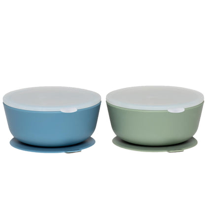 WeeSprout Suction Bowls for Baby (Set of 2) - 100% Silicone Toddler Bowl w/Plastic Lid - Leak Proof Feeding Supplies - Dishwasher & Microwave Safe Infant Bowls w/Extra Strong Suction Base