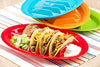 Jarratt Industries Fiesta Taco Serving Plastic Plates Set, Serving Trays with Stand Up Holder for Soft and Hard Shell Tacos, Use for Taco Nights and Bar, Microwave Safe, Set of 4