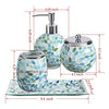 4PCs Mosaic Glass Bathroom Accessories Set with Decorative Pressed Pattern - Includes Hand Soap Dispenser & Tumbler & Soap Dish & Toothbrush Holder (Green)