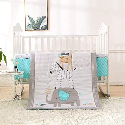 Wowelife Crib Bedding Set Gray, Premium 3-Piece Baby Bedding Set Elephant, Nursery Bedding Set, Breathable and Soft for Baby Boy and Girl