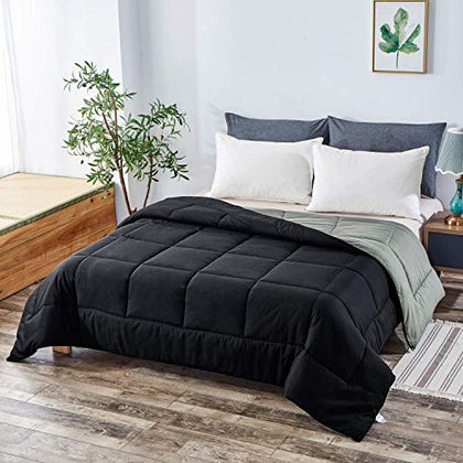 Equinox International Polyester Comforter - Duvet Insert - Quilted Down Alternative Comforter - Thick Comforter with Corner Tabs - Box Stitched Microfiber Comforter (Black/Grey, Twin)