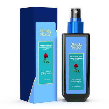 Blue Nectar Uplifting Body Mist with Himalyan Rose and Cardamom for long lasting freshness and aromatic body odor (3.4 Fl oz)