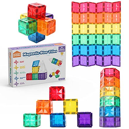 STEAM STUDIO Premium Magnetic Tiles Rivets & Strong Magnets, BPA Free Kids Toys, Building Blocks Toddler Toys for Boys Girls, Building & Construction Toys (36 pcs)