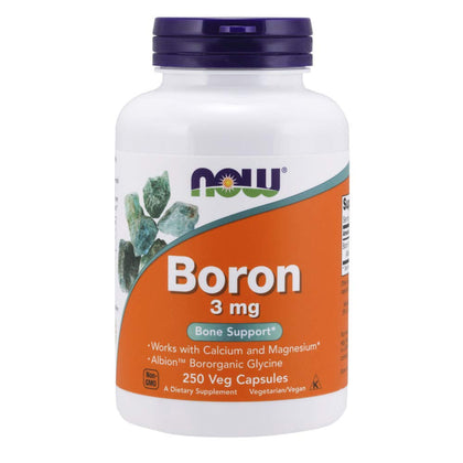 NOW Supplements, Boron 3 mg (Bororganic Glycine), Structural Support*, 250 Veg Capsules