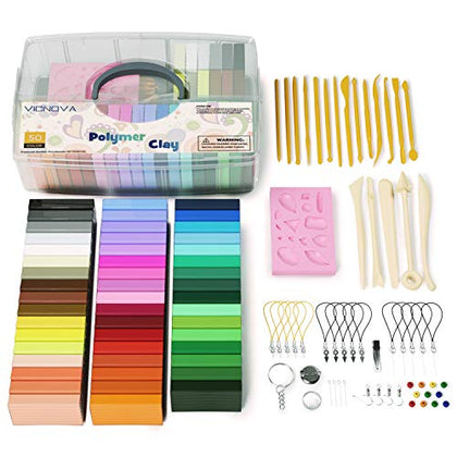 VICNOVA 50 Colors Polymer Clay, Modeling Clay with 29 Clay Tools and Accessories, Starter Kit Clay for Kids, Non-Stick, Non-Toxic, Ideal DIY Gift for Kids Art Kits for Kids 9-12 Girls