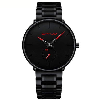 FIZILI Mens Watches Ultra-Thin Minimalist Waterproof-Fashion Wrist Watch for Men Unisex Dress with Stainless Steel Band-Red Hands