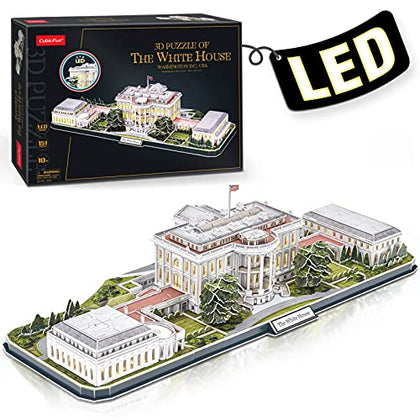CubicFun 3d Puzzles for Adults LED Rotatable White House with Detailed Interior Model Kit, Lighting 3d Puzzle US Architecture Building Family Puzzle Desk Decor Birthday Gifts for Women Men, 151 Pieces