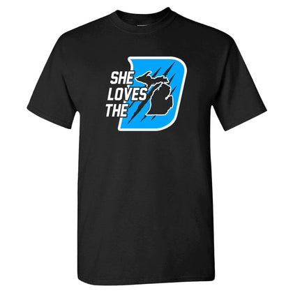 She Loves The D Detroit Football Fans Shirt (Black T-Shirt, S)