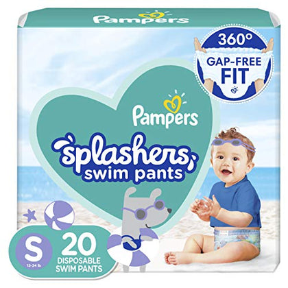 Pampers Splashers Swim Diapers - Size S, 20 Count, Gap-Free Disposable Baby Swim Pants