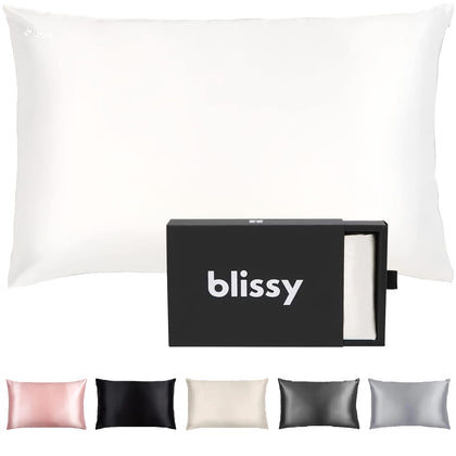 Blissy Silk Pillowcase - 100% Pure Mulberry Silk - 22 Momme 6A High-Grade Fibers - Satin Pillow Cover for Hair & Skin - Regular, Queen & King with Hidden Zipper