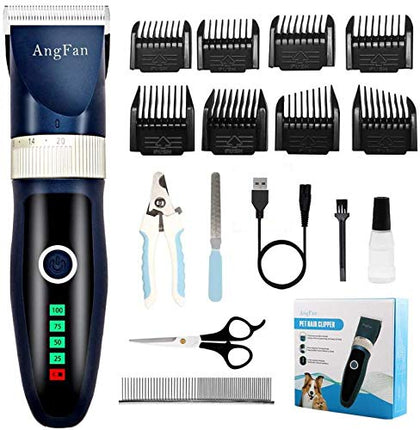 AngFan Dog Clippers for Grooming 16pcs Dog Grooming Kit for Small Large Profesional Cordless Dogs Grooming Clippers Supplies Dog Hair Clippers Low Noise