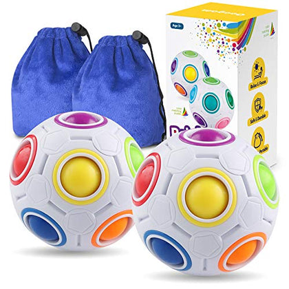 Coogam Rainbow Puzzle Ball Pack with Pouch Color-Matching Game Fidget Toy Stress Reliever Magic Ball Brain Teaser for Kids and Adults, Children, Boy, Girl Holiday Set of 2
