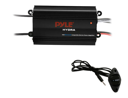 Pyle Auto 4-Channel Marine Amplifier - 200 Watt RMS 4 OHM Full Range Stereo with Wireless Bluetooth & Powerful Prime Speaker - High Crossover HD Music Audio Multi Channel System PLMRMB4CB,Black