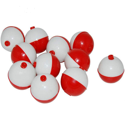 50Pcs Fishing Bobbers Floats,1 inch Hard ABS Bobber for Fishing Snap-on Round Fishing Floats Red and White Fishing Bobbers Bobs Fishing Party Decorations