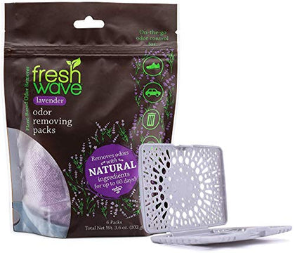 Fresh Wave Lavender Odor Eliminating & Deodorizing Packs | Bag of 6 & Fresh Pod Case | Safer Odor Relief for Small Spaces | Natural Plant-Based Odor Eliminator | Odor Absorbers for Home
