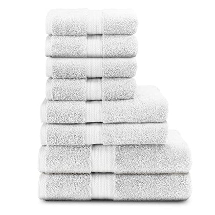 LINEN REPUBLIC White Towel Set of 8-2 Bath Towels 2 Hand Towel and 4 Wash Cloths White Bathroom Towel Set- Thick White Bath Towels Fluffy and Plush(White)