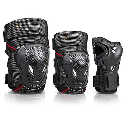 JBM Adult 15-99 Years Bike Knee Pads and Elbow Pads with Wrist Guards Protective Gear Set for Biking, Riding, Cycling and Multi Sports Scooter, Skateboard