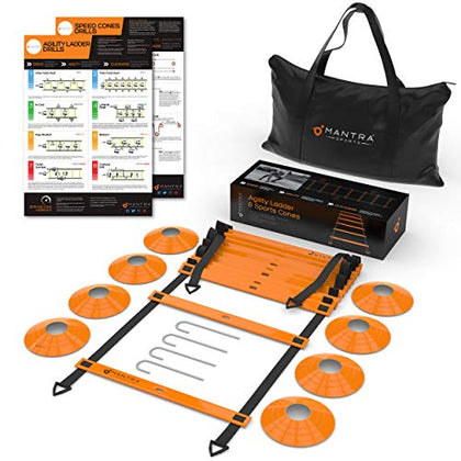 Soccer Training Agility Ladder Set, Basketball Training Ladder with Cones, Workout Ladder Drills Speed Training Kit, Fitness Ladder for Ground Footwork, Football Training Equipment for Kids & Adults