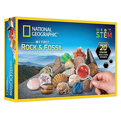 NATIONAL GEOGRAPHIC Rock & Fossil Collection - Rock Collection for Kids, 20 Rocks & Fossils with Agate, Rose Quartz, Jasper & More, STEM Science Kit for Boys & Girls (Amazon Exclusive)