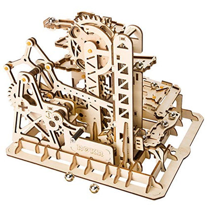 ROKR 3D Wooden Puzzles Marble Run Set - Mechanical Model Kit for Adults DIY Roller Coaster Toys Gifts for Boys/Girls (Marble Fortress)